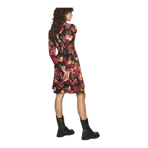 NWT THE KOOPLES Call Me Flower Black Floral Long Sleeve Mini Dress Size 3/Large - Picture 4 of 7